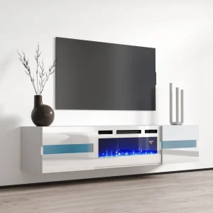 Floating TV102-243 White LED with fireplace