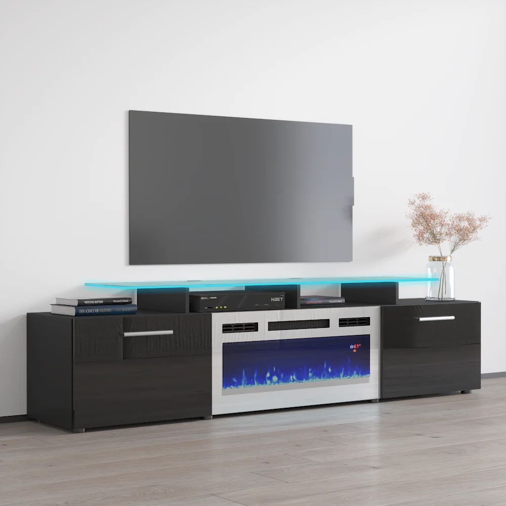 TV802 Black with Fireplace