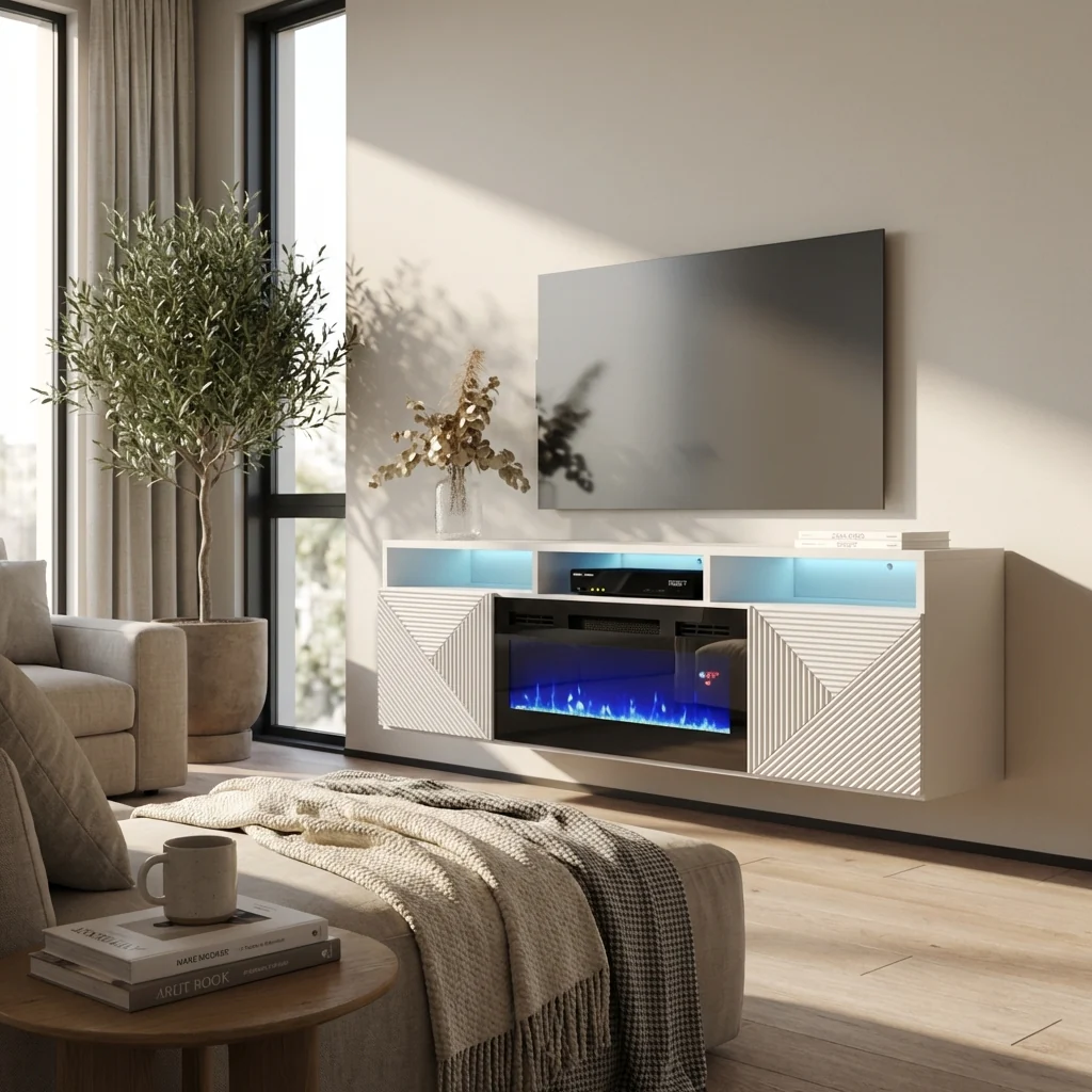 TV1609 White with fireplace Floating - Image 4